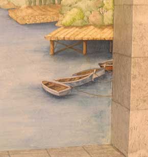 detail of mural with trompe l'oeil